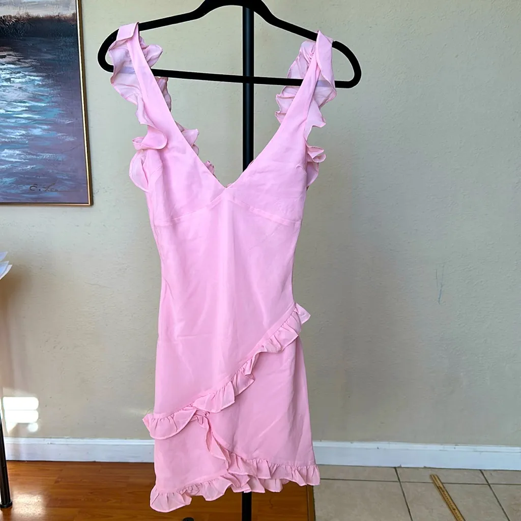 HOUSE OF CB 'Tania' Pink Quartz Ruffle‎ Mini Dress NWT Size L - Image 3