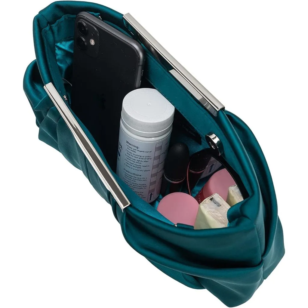 ⚡ Women's Elegant Evening Pleated Satin Simple Classy Formal Green Clutch Bag - Image 6