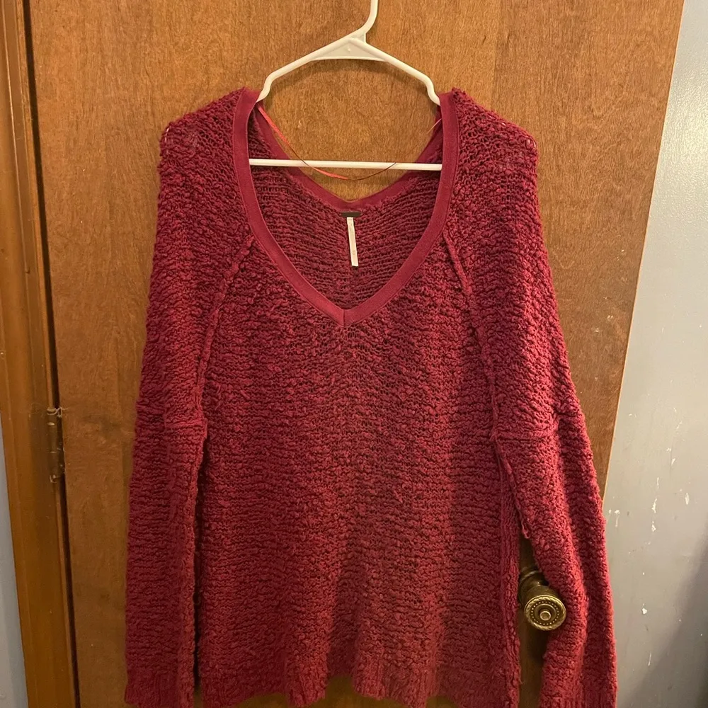 Free People Songbird Sweater Maroon Medium - Image 2
