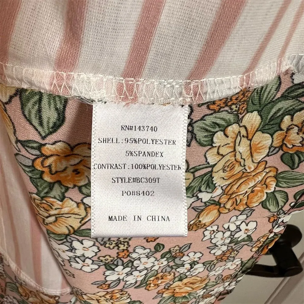 After Market Women's‎ Pink Striped Floral Print T - Image 10