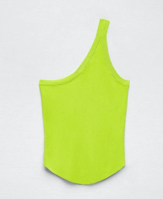 NWT Zara Asymmetric Knit One Shoulder Tank Top Bloggers Fav XS Lime Green - Image 3