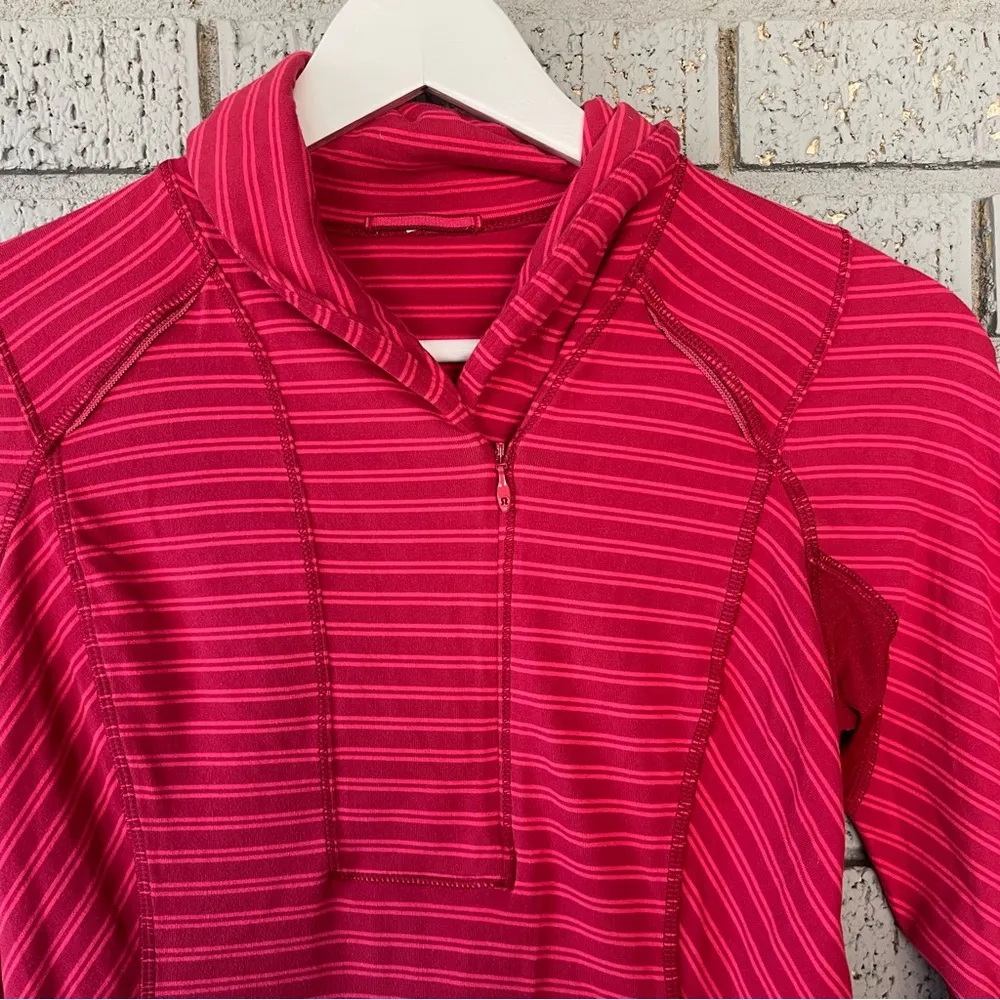 Lululemon Think Fast Pullover Pink Stripes 1/4 Zip Size 4 - Image 6