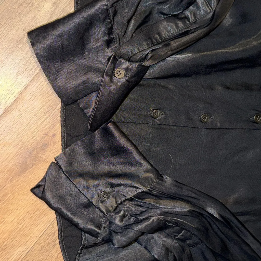Zara Black Satin Button Down Shirt Cropped size small - Image 8