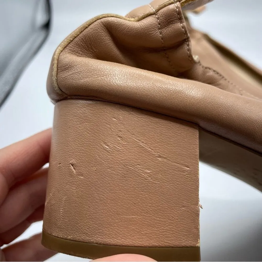 Everlane Nude Leather Round Toe Low Block Heel Womens 10 Chunky Heels Stretch - Image 2