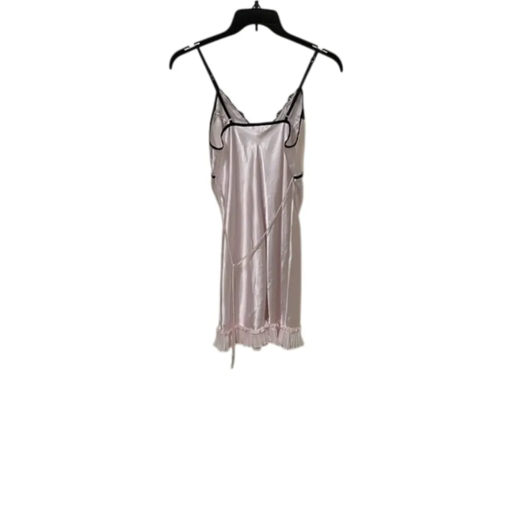 Linea Donatella Pink Satin Chemise Nightgown Lace Ruffle Hem Womens Medium - Image 7