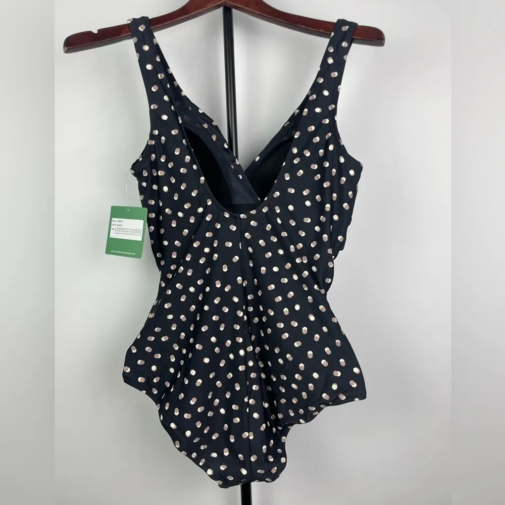 Seekers Australia Black Shaping Tan White Polka Dot One Piece Bathing Suit Sz 12 - Image 3