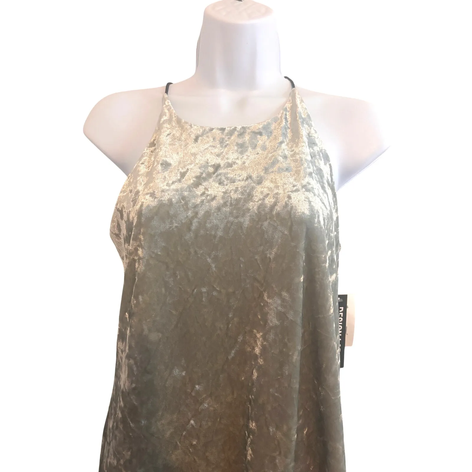NWT Design Lab Lord & Taylor XS‎ Sage Green Crushed Velvet Slip Dress Lined - Image 2