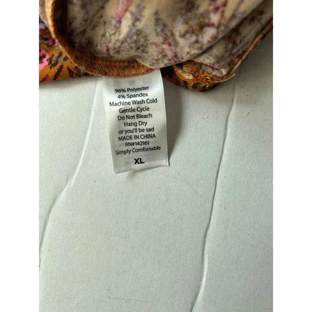 Women’s Julia Dress, Leaf Floral Print Short Sleeves Rust Brown XL - Image 4