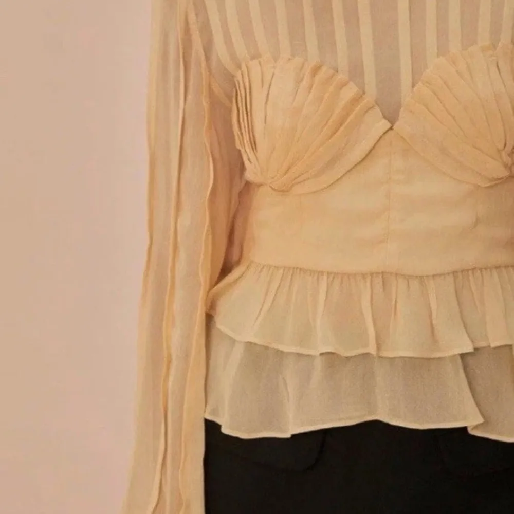 Farm Rio Beige Pleated Bust Peplum Top Blouse XL New NWT Long Sleeve GORGEOUS - Image 3