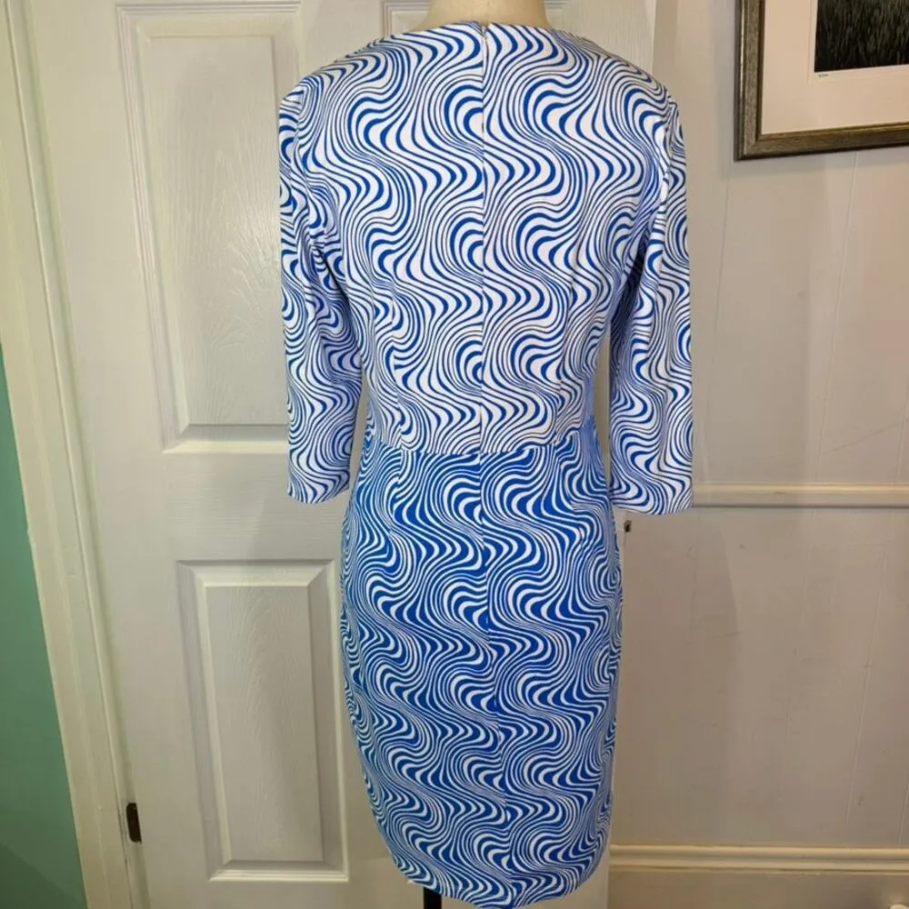 J. Mclaughlin | Mia Dress in Catalina Oahu Waves Pattern Blue White Size Medium - Image 3