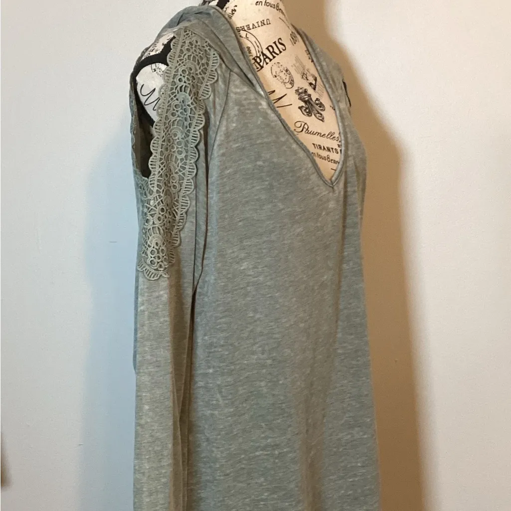 💜NWOT💜 VENUS BOHO SAGE HOODIE W/LACE DETAILED SLIT SLEEVES COTTON BLEND SZ LG - Image 5