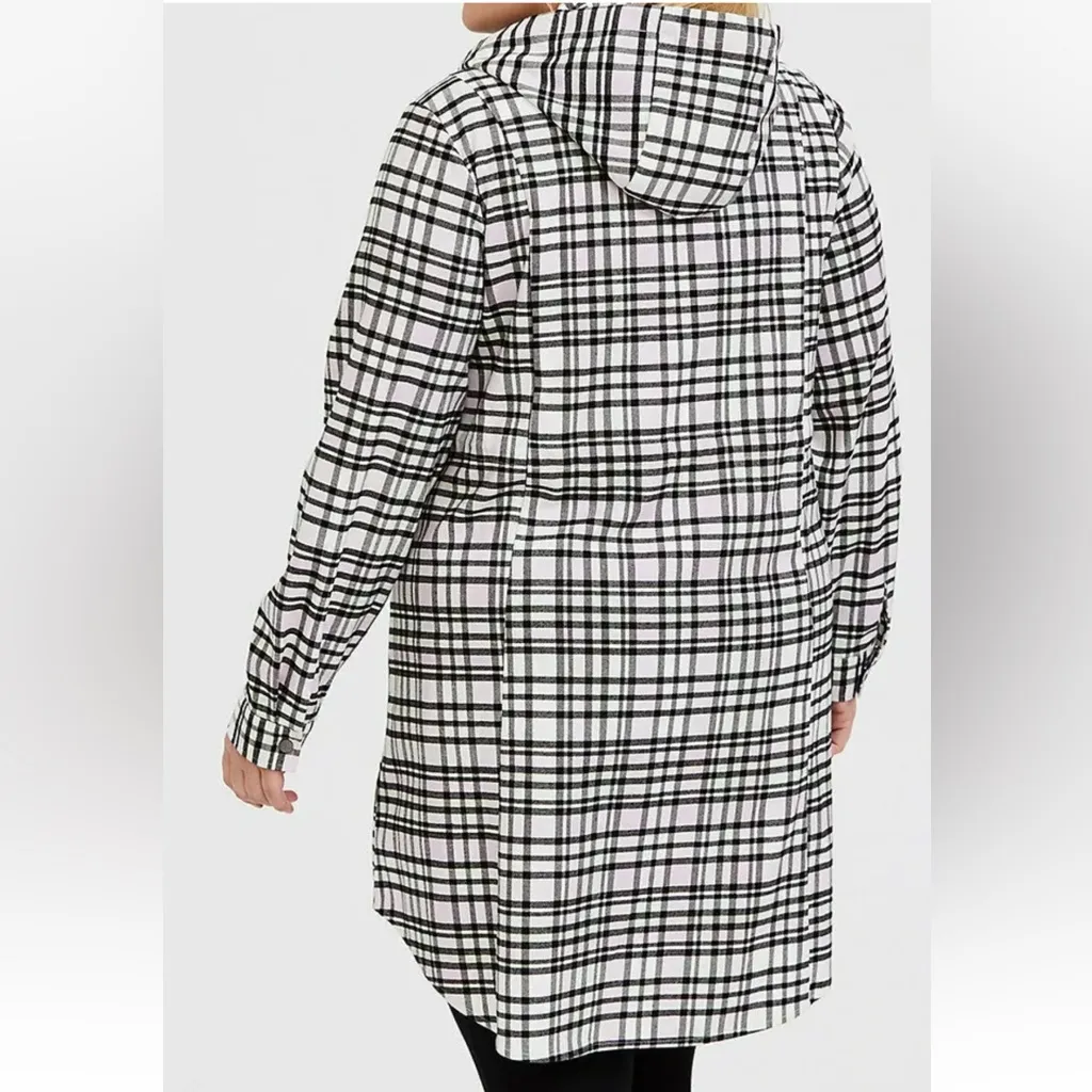 Torrid Plaid Flannel Hooded Anorak‎ Jacket in Pink White Black Sz 3X Plus - Image 2