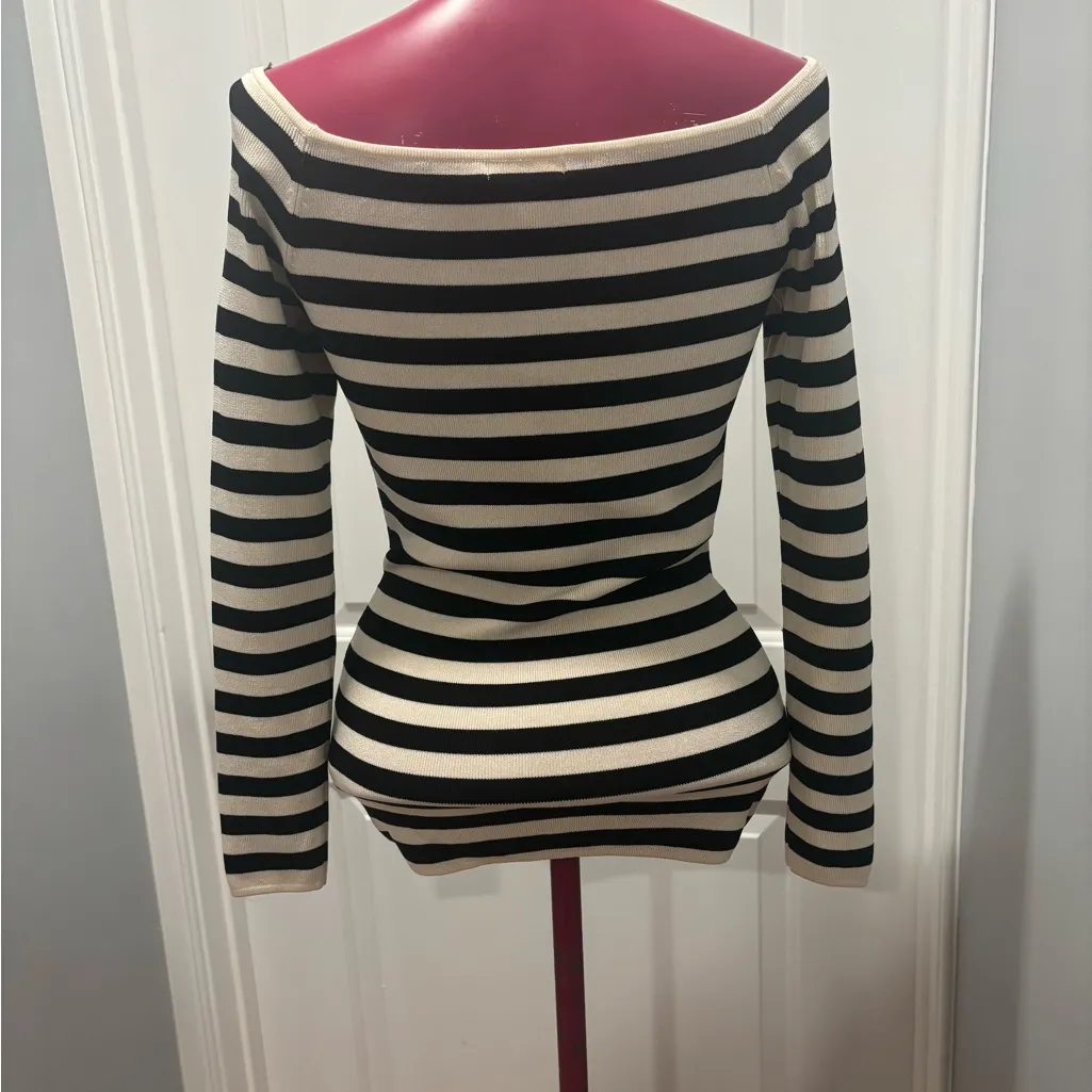 H&M Monochrome Striped Off-Shoulder Top size M - Image 5