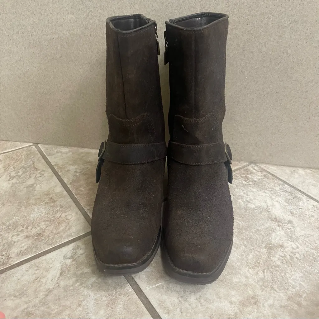 Bc‎ Footwear Womens Boots Leather Brown Bootie Zip 8.5  Biker Harness Pre Owned - Image 11