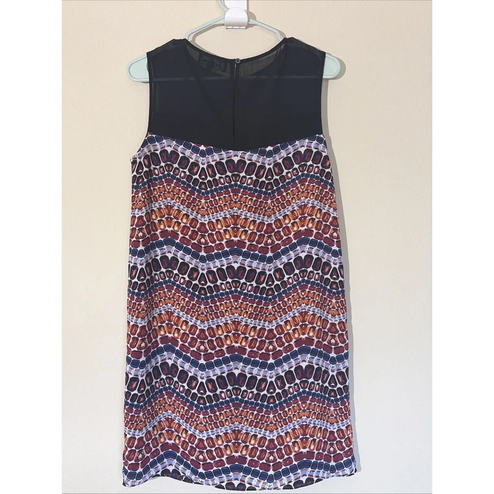 Sam Edelman Black Multicolor Jewel Gem Stone Chiffon Mini Shift Dress‎ Womens XS - Image 4