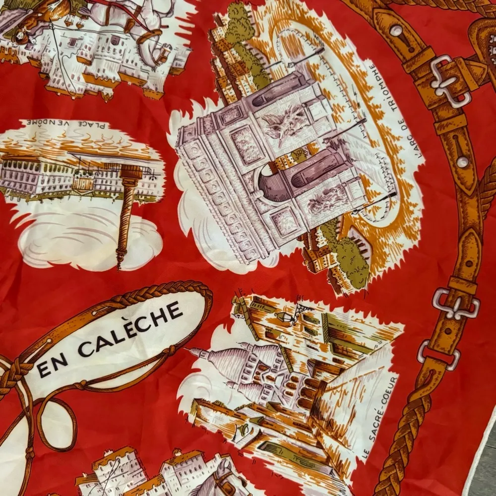 Vintage Red Parisian Themed Scarf - Image 5