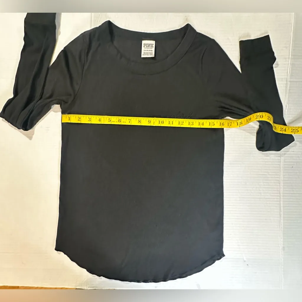 PINK Victoria Secret Black Long Sleeve Ribbed Thin Pullover Logo Top Size Small‎ - Image 4