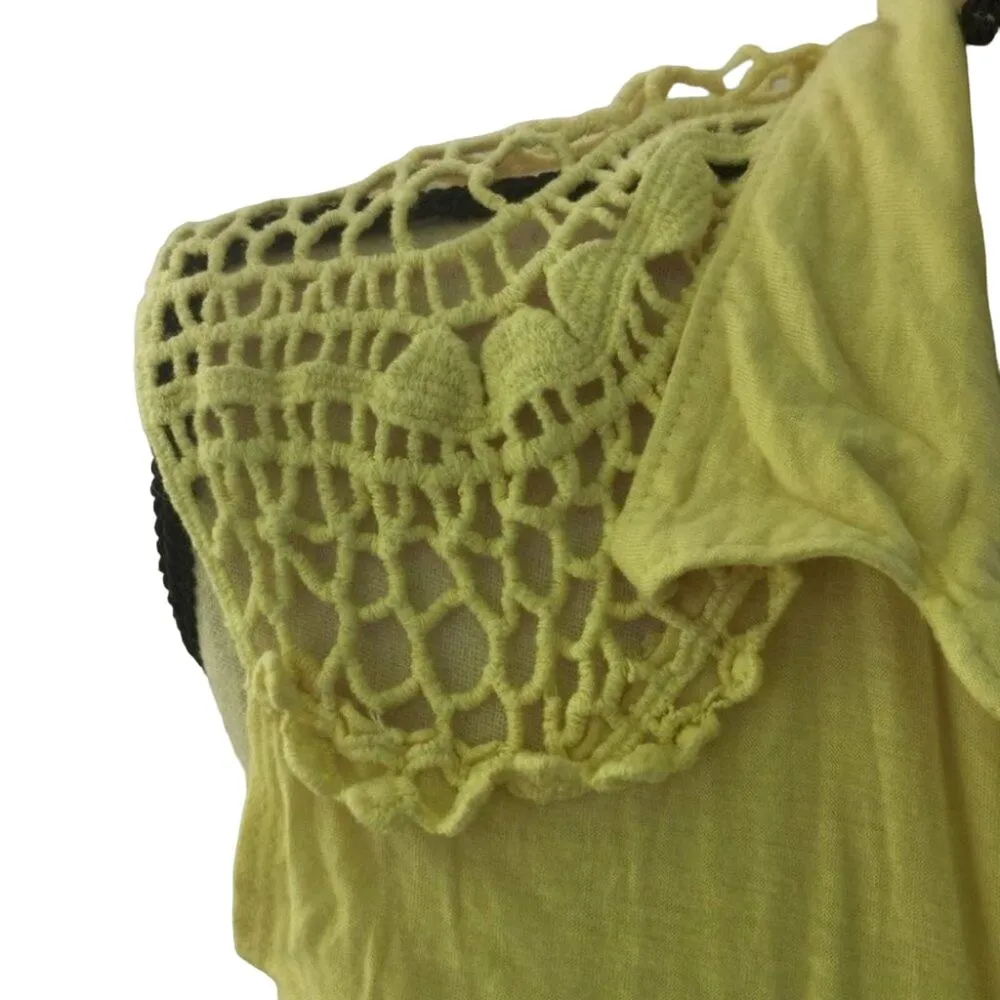 Rue 21 Light Yellow Crochet Crop Tie Top Size Medium Boho Festival Rayon Summer - Image 4