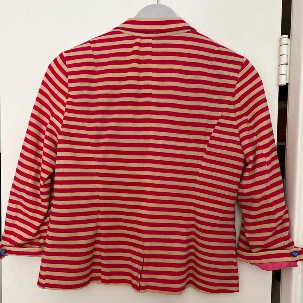 Zara Basic Single Button Striped Blazer Pink & Tan Size: Small - Image 3