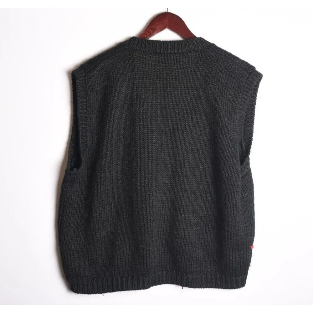 Blair Vintage  Womens XL Sweater Vest Black Wreath Granny Not Ugly Christmas knit - Image 9