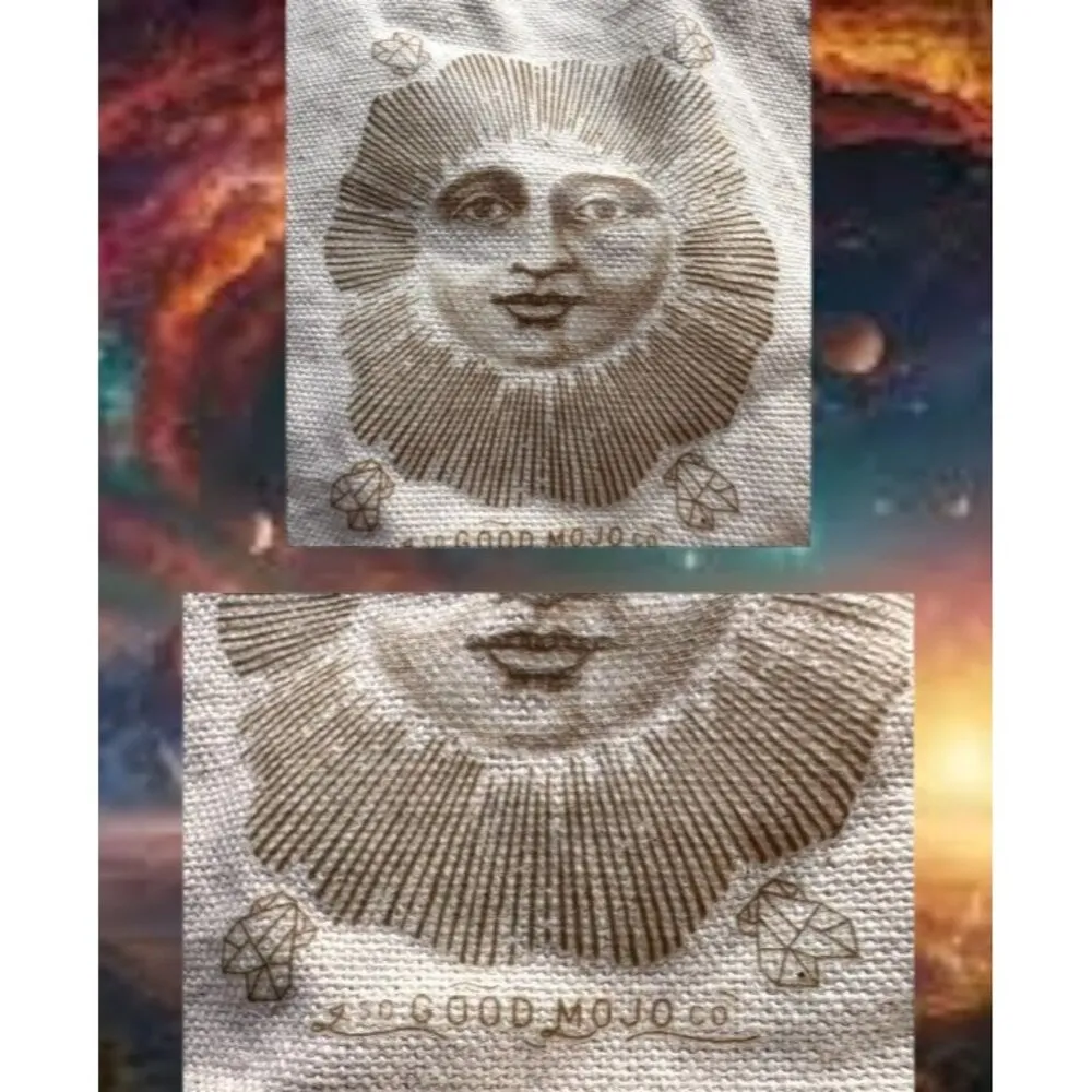 Drawstring Jewelry Pouch Good Mojo Co Sun Face Crystals Stash Bag Cotton - Image 3