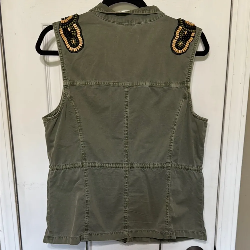 Ruff Hewn Olive Green Bead Embellished Vest Pockets Size Medium Chest 20” - Image 7