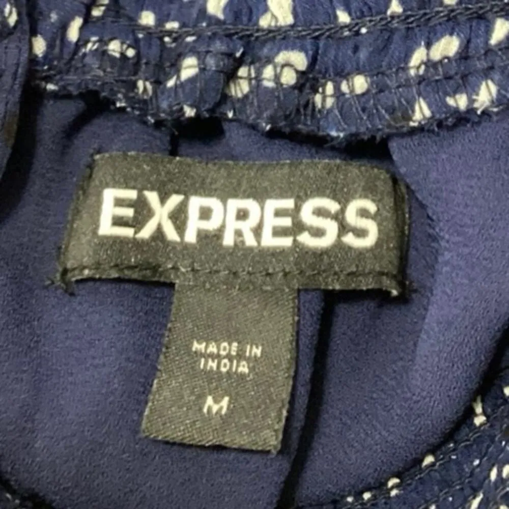 Express Navy Blue White Polka Dots Turtleneck Sleeveless Ruffle Tiered Dress M - Image 4