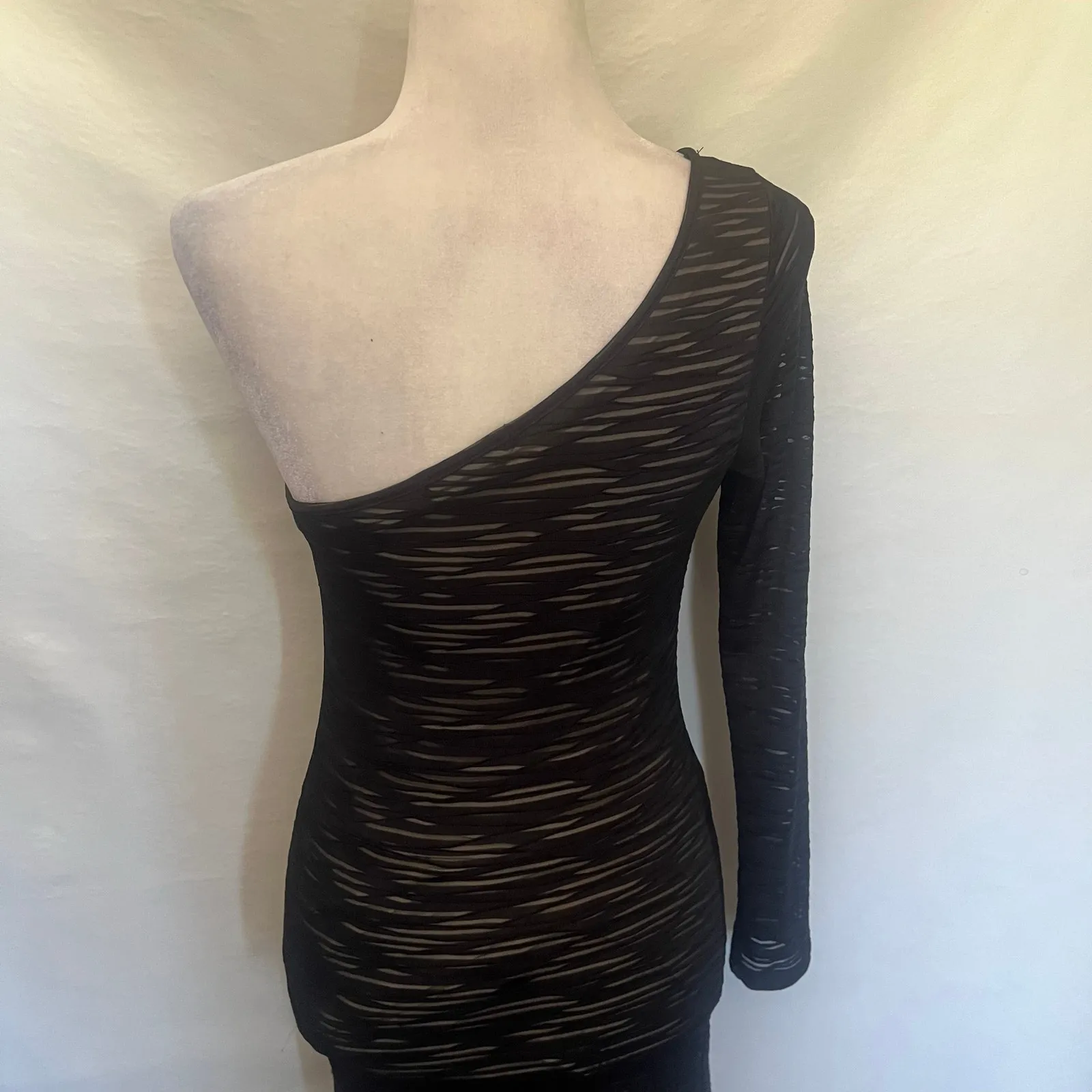 Papaya One Shoulder Bodycon Dress Sz M Y2k Sheer Burnout USA Club Sexy Coquette - Image 15