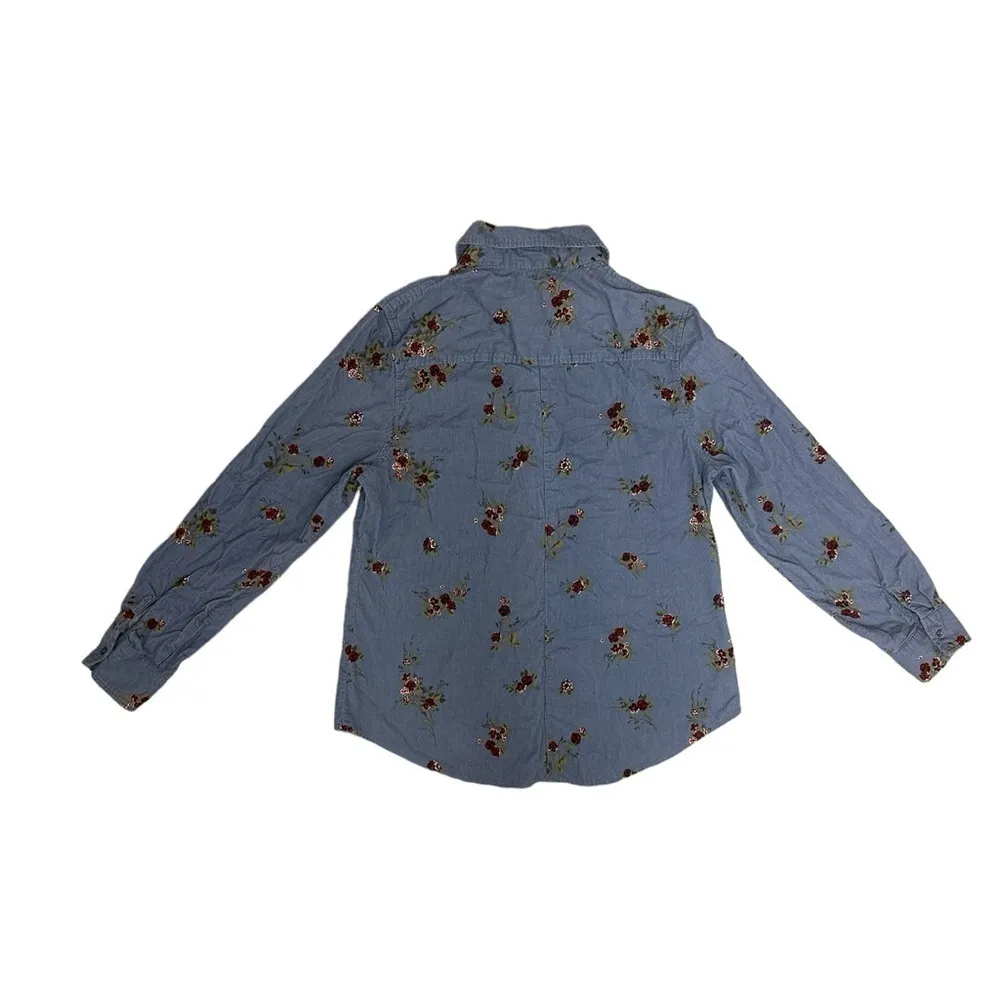 Como Vintage Indigo Flower Button Down Top Size Medium - Image 4