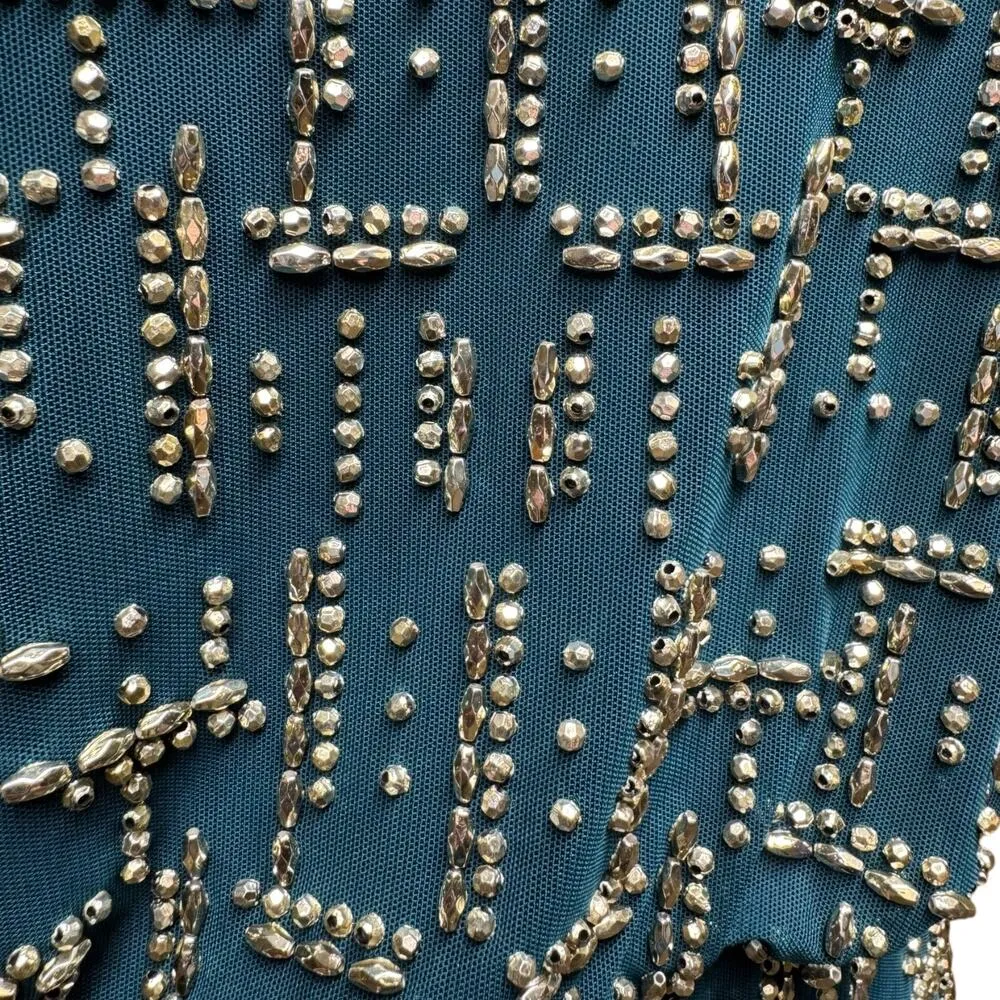 Cache Beaded Sleeveless Mini Dress Green Gold 6 - Image 2