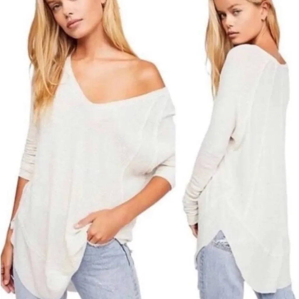 We The Free Catalina Thermal Size Small White Long Sleeve V-Neck Top - Image 2