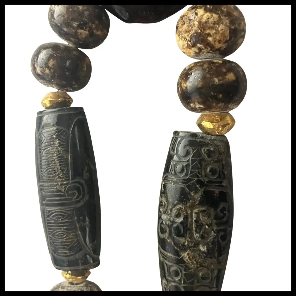 Vintage Artisan Cork Bead & Carved Wood Barrel Boho Statement Necklace Signed DL - Image 9