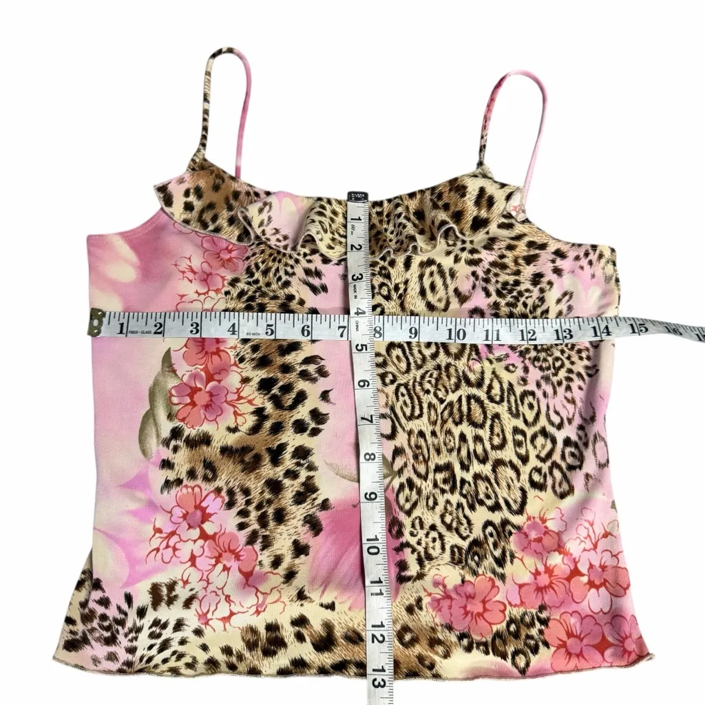 Vintage Limited Too Leopard Print Pink Floral Camisole Top Size Medium - Image 2
