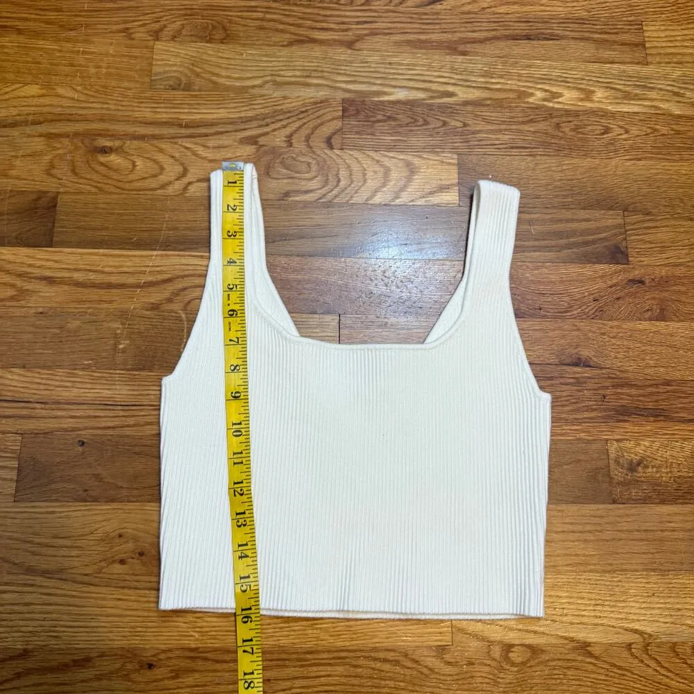 Abound Womens Medium White Ribbed Square Neck Nylon Crop Top Basic Stretch Yoga - Image 4