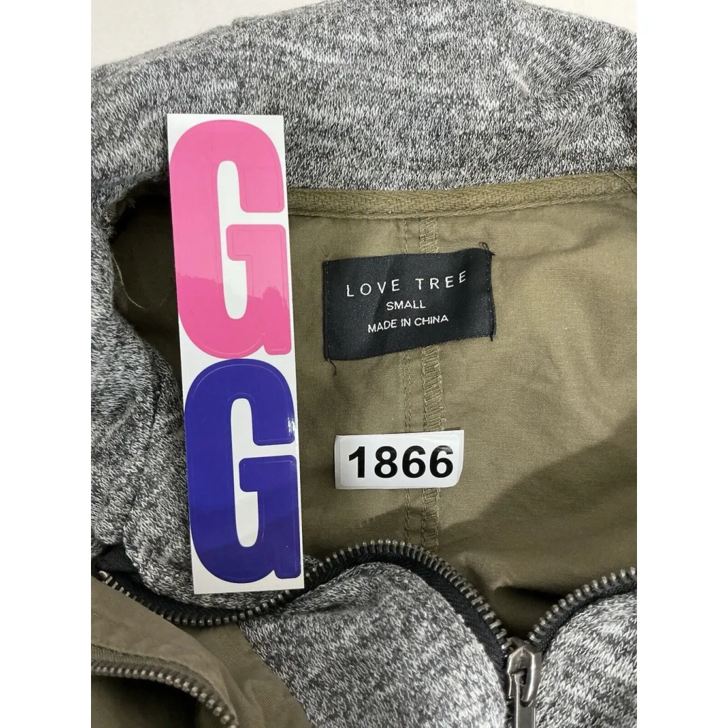 Junior Love Tree Green Zip Up Military Anorak Jacket Terry Hood Small - Image 3