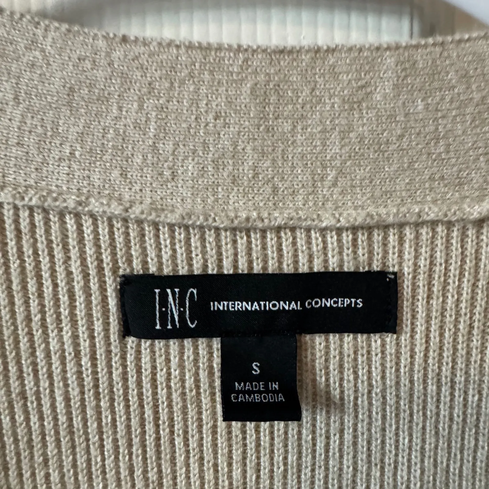 INC International Concept Women Beige Ribbed Shawl Button Cardigan Sweater Small Tan - Image 3