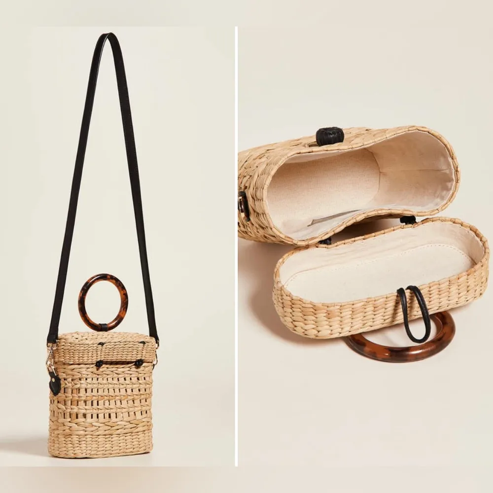 Poolside Ashleigh Straw Rattan Bag Acrylic Lucite Handle Shoulder Bag Strap - Image 5