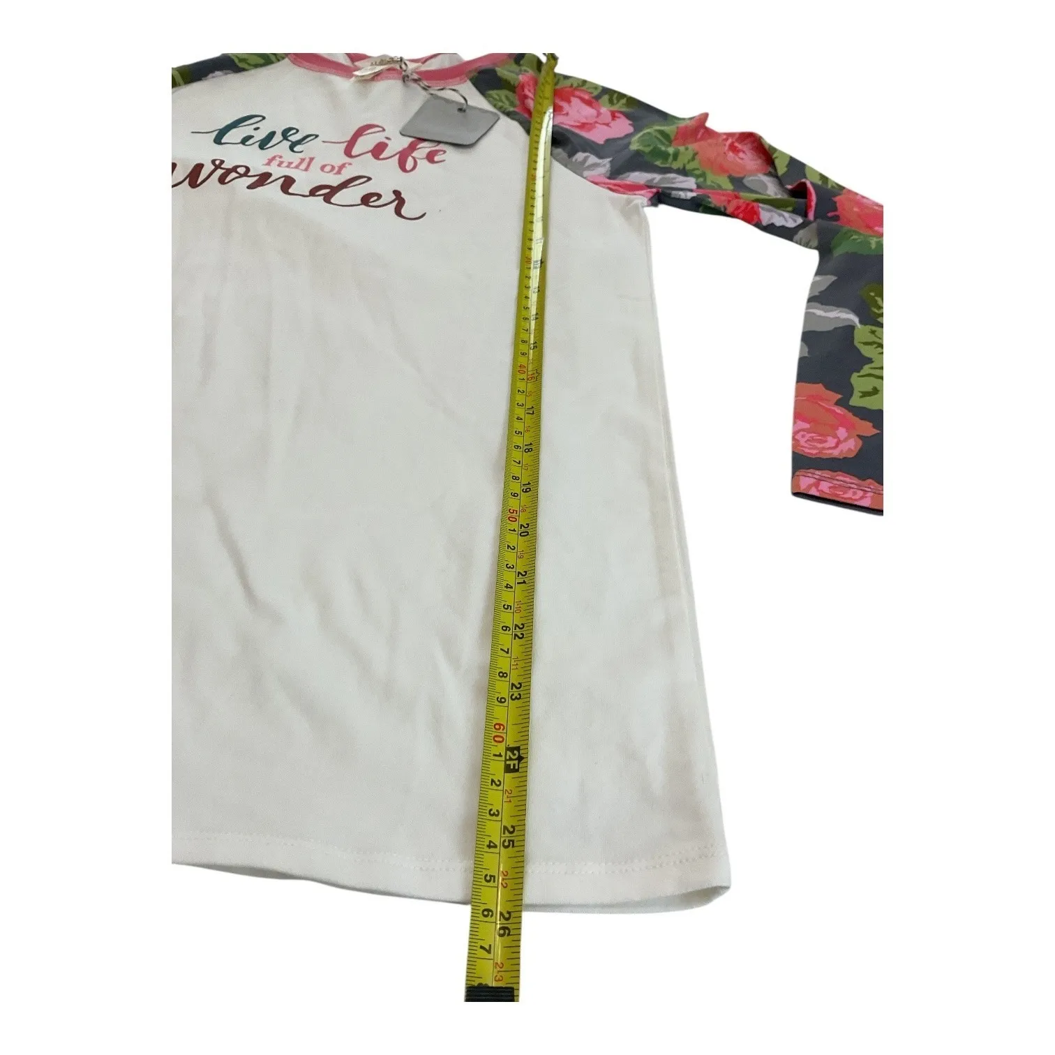 Matilda Jane Live Life Full of Wonder Raglan Shirt Girls Floral Sleeve Top Small - Image 4