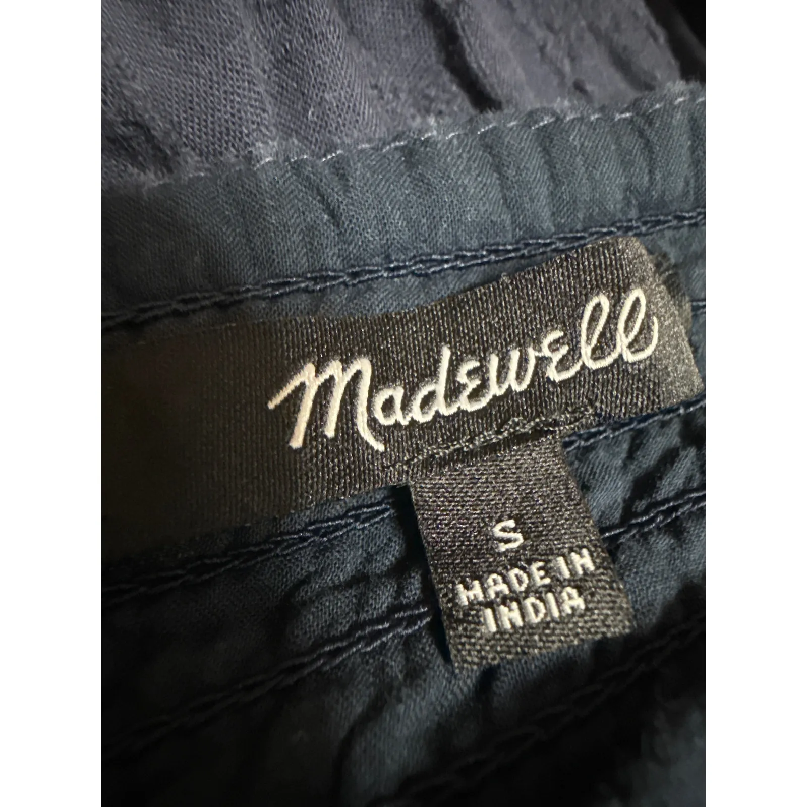 Madewell Navy Blue Ruffle Flutter Sleeve Smocked Tiered A Line Midi Dress Size S - Image 4