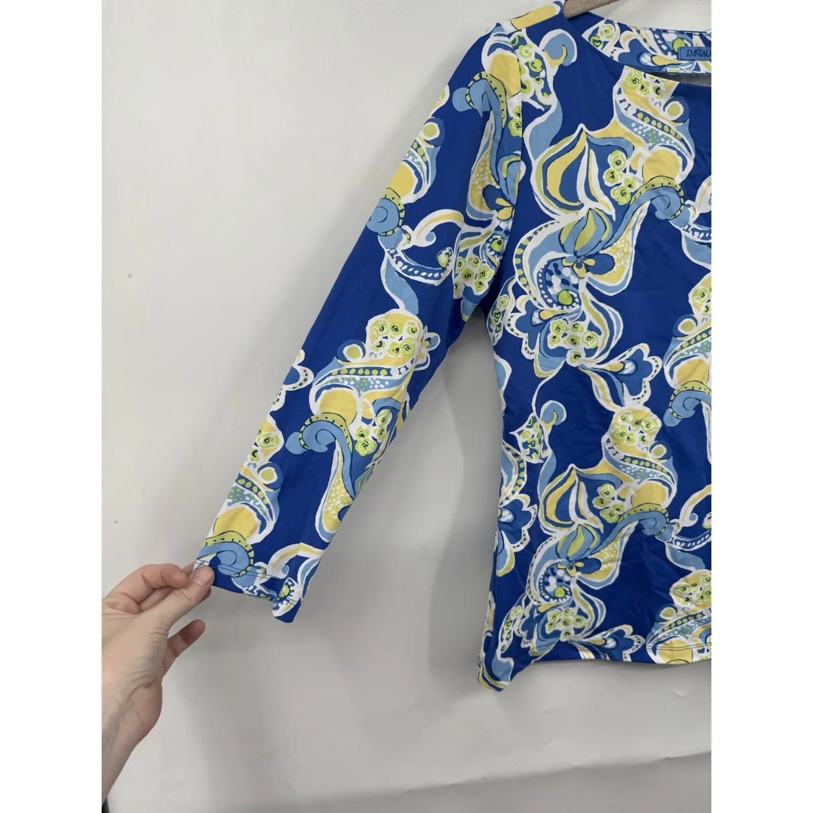 J. McLaughlin Eclectic Nautical Artsy Top Women Small Blue Paisley Art To Wear - Image 8