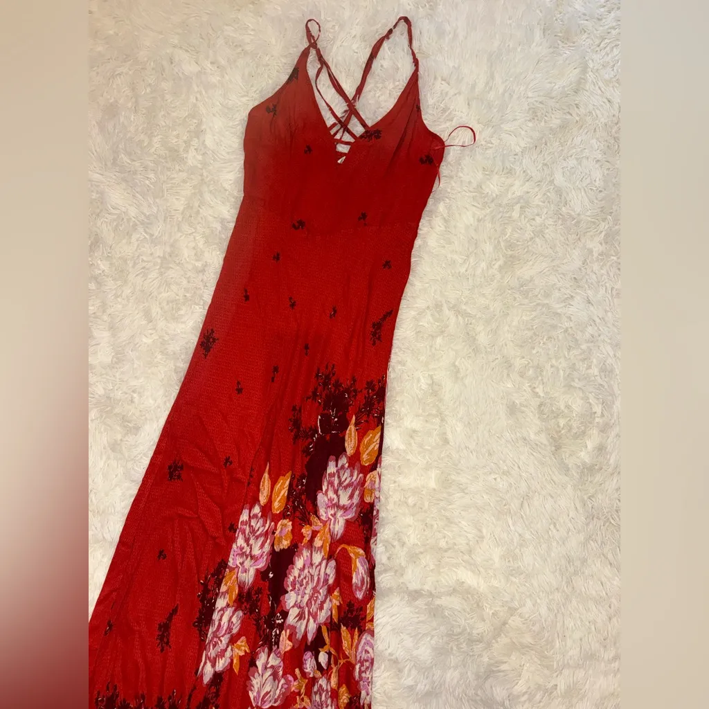 NEW Free People Get to You Printed Maxi Dress red Combo Size xs - Image 4