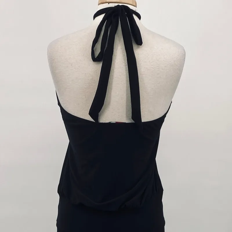 Vintage Y2k Halter O Ring Maxi Dress Blouson Bodice Stretch Knit Black Womens M Size M - Image 7