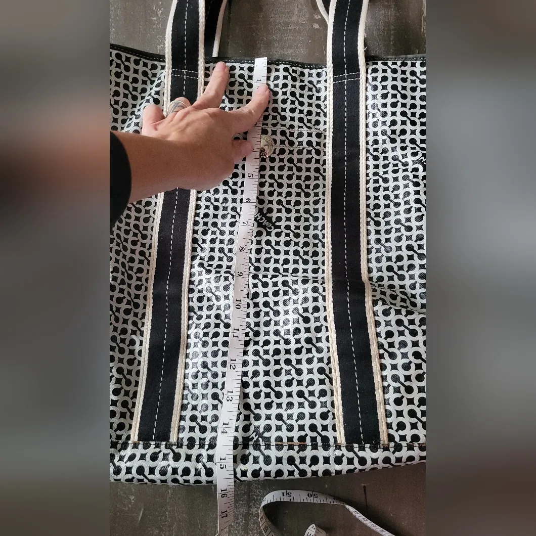 Coach Penelope Op Art Signature PVC Weekender Carry-On Tote in black and white. - Image 15