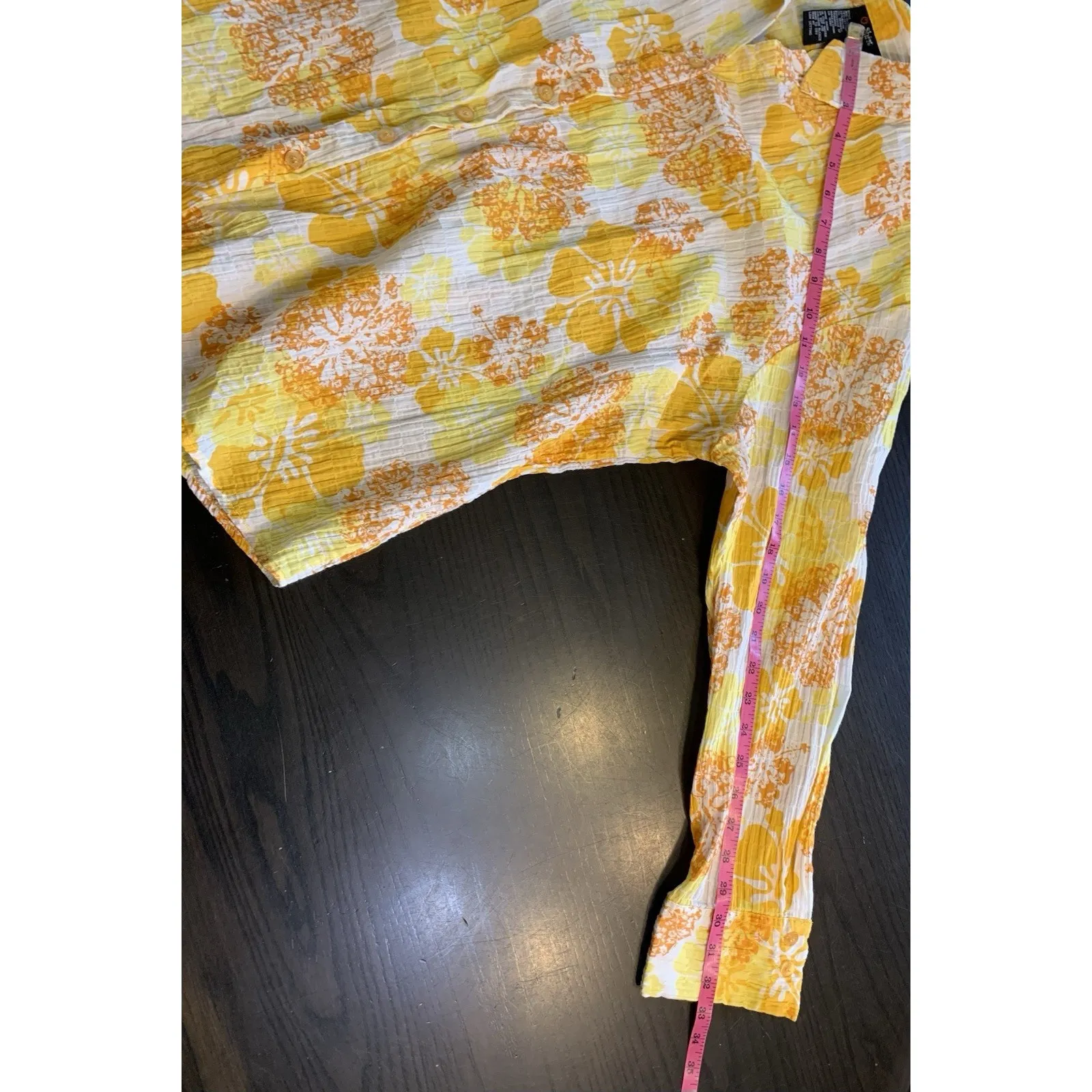 O Shirt Happy Yellow Crinkle Gauze‎ Blouse Womens Plus Size 22W Button Up Church - Image 10