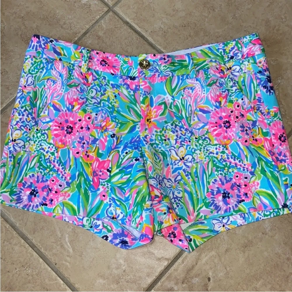 Like new Lilly Pulitzer Callahan Floral Knit Shorts Amalfi Blue Alligator Isle 8 - Image 9