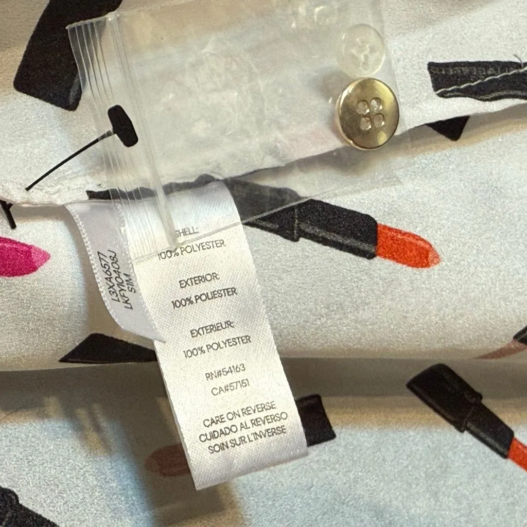 Karl Lagerfeld Paris Women’s White Lipstick Pattern Button Down Shirt Size XL - Image 10