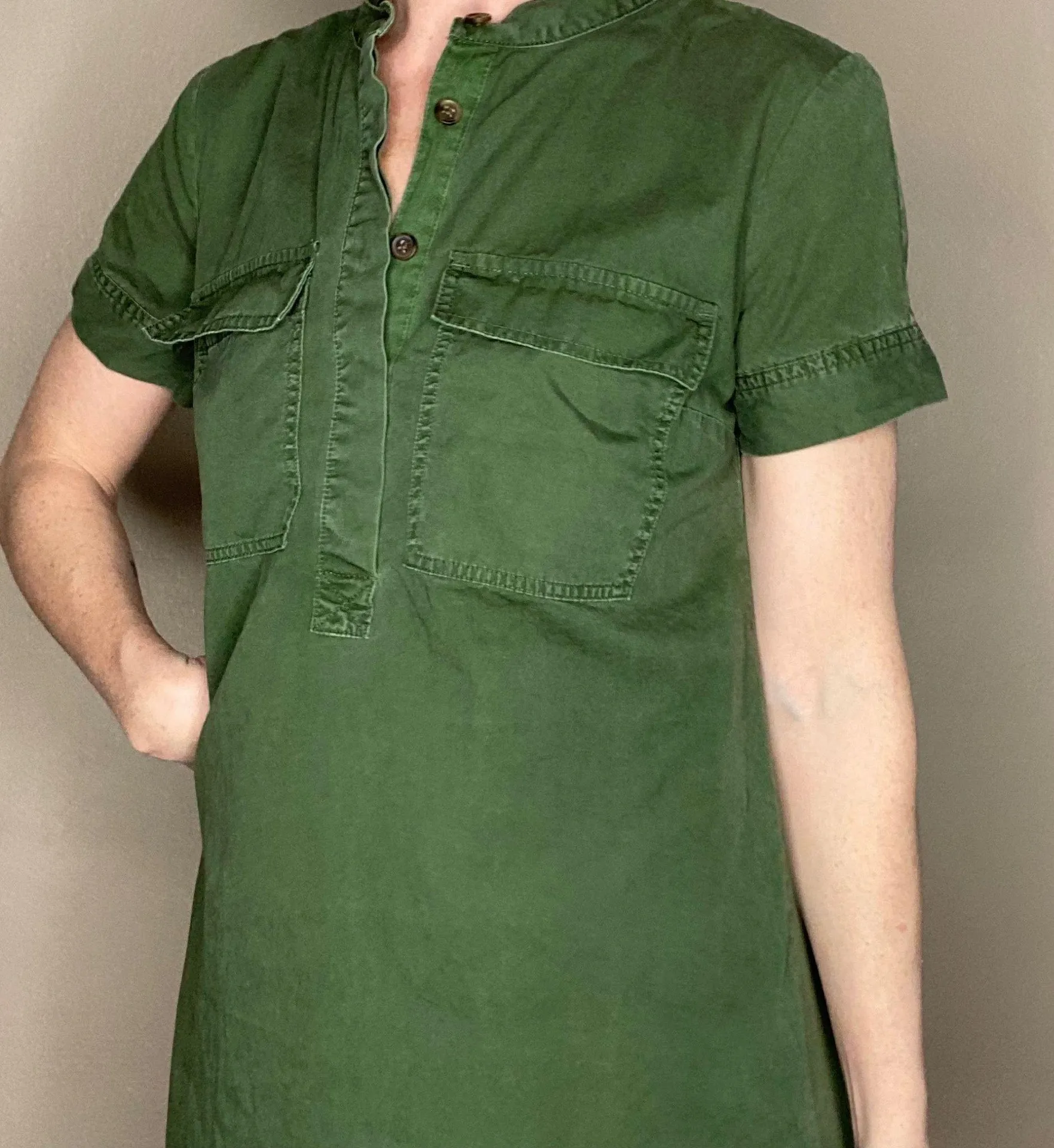J.Crew Women’s Army Green Military Shirt Mini Dress - Image 3