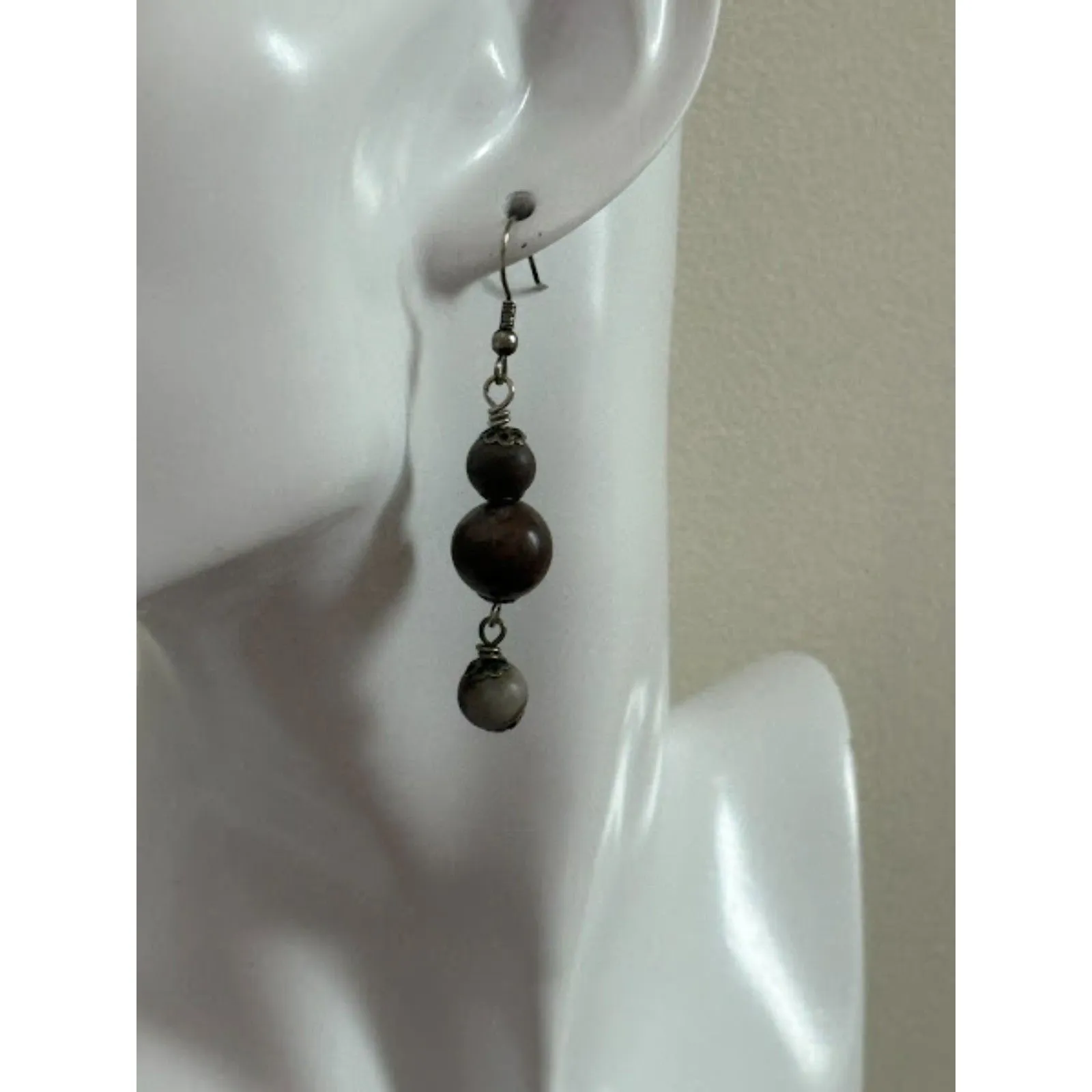 Antique Artisan Chocolate Beaded Earrings Brown - Image 3