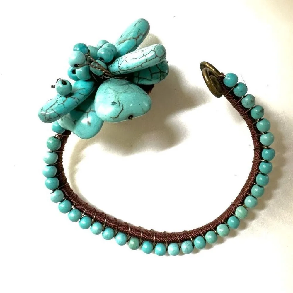 Boho turquoise blue floral bracelet - Image 7