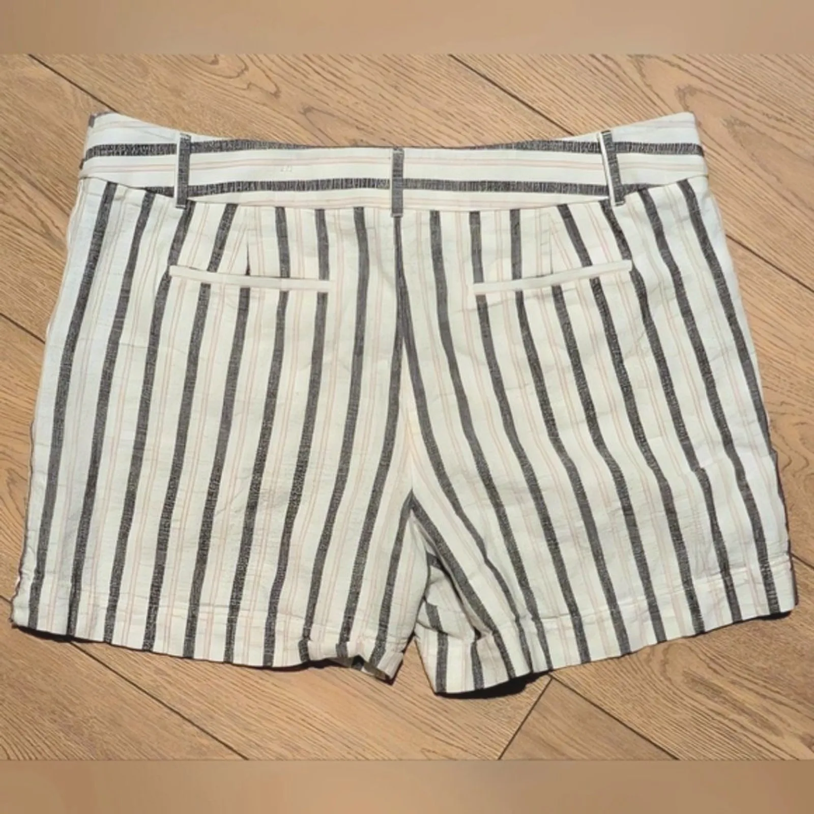 LOFT Shorts Plus 16‎ 1X XL Cream Black Striped Linen Blend Preppy Classic - Image 3